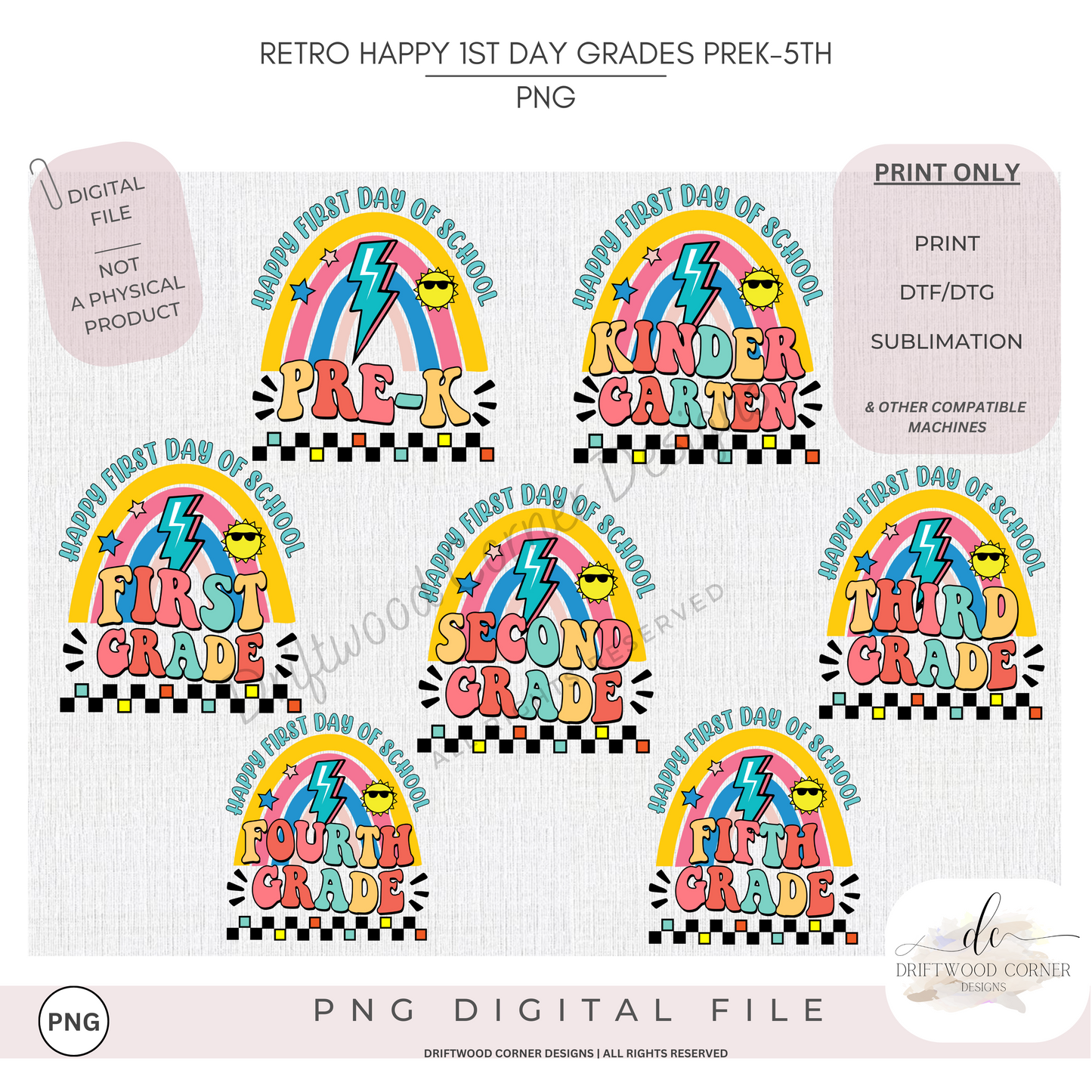 Retro Back to School Pre-k-5 PNG Graphic Bundle