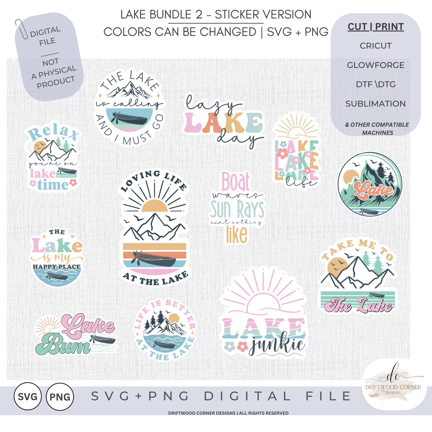Lake SVG + PNG Bundle 2-Sticker Version