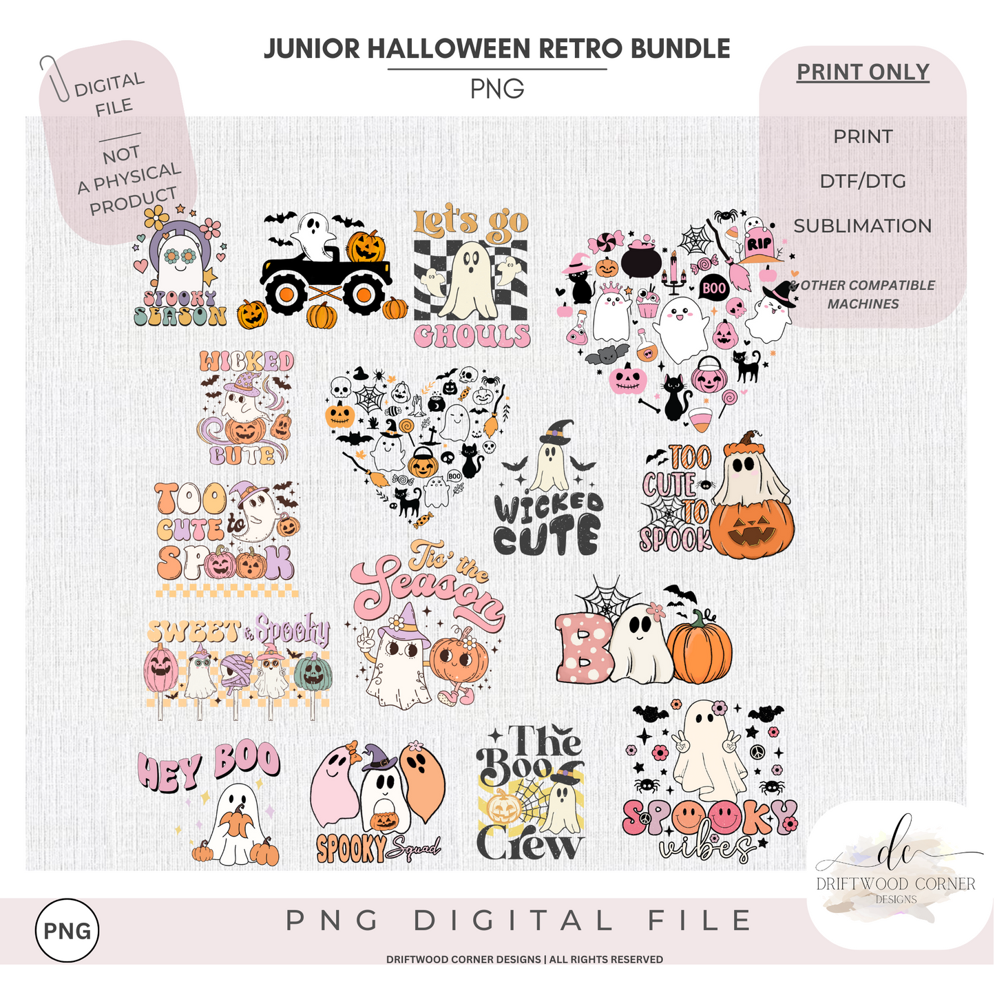 Junior Halloween Retro PNG Graphics Bundle