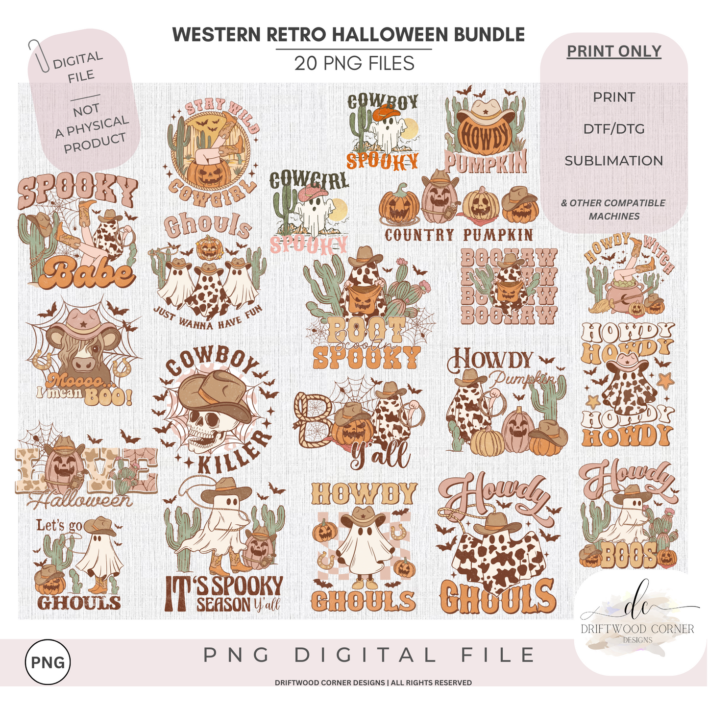 Western Retro Halloween PNG Graphics Bundle