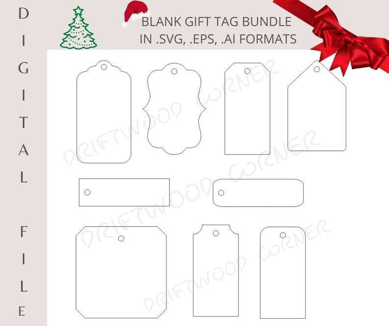 Blank Gift/Stocking Tag Bundle in .Svg, .Eps, .Ai Formats! Laser Christmas/Glowforge Christmas/Digital Christmas/Gift Tag/Stocking Tag
