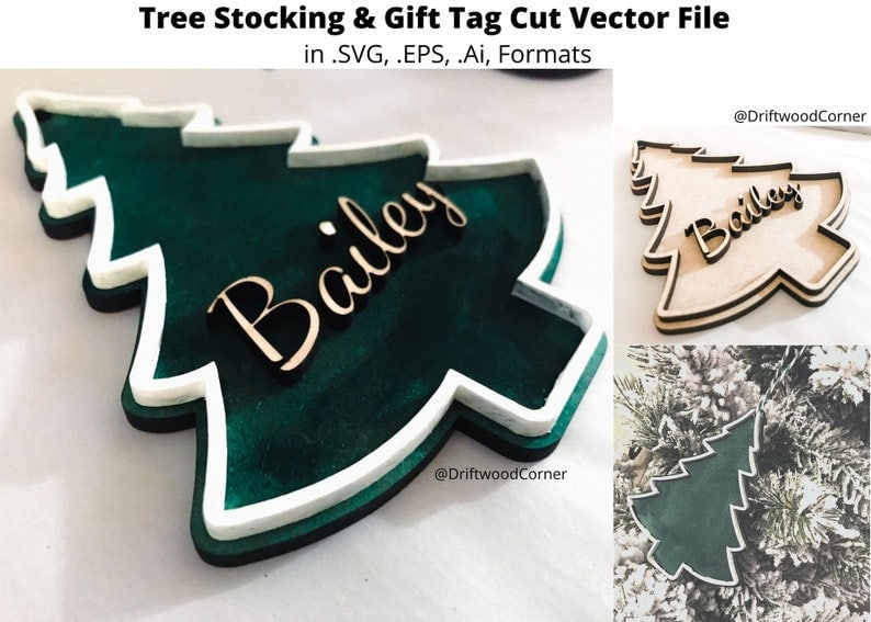 Christmas Tree Stocking & Gift Tag Cut Vector File in .SVG, .EPS, and .Ai Formats!