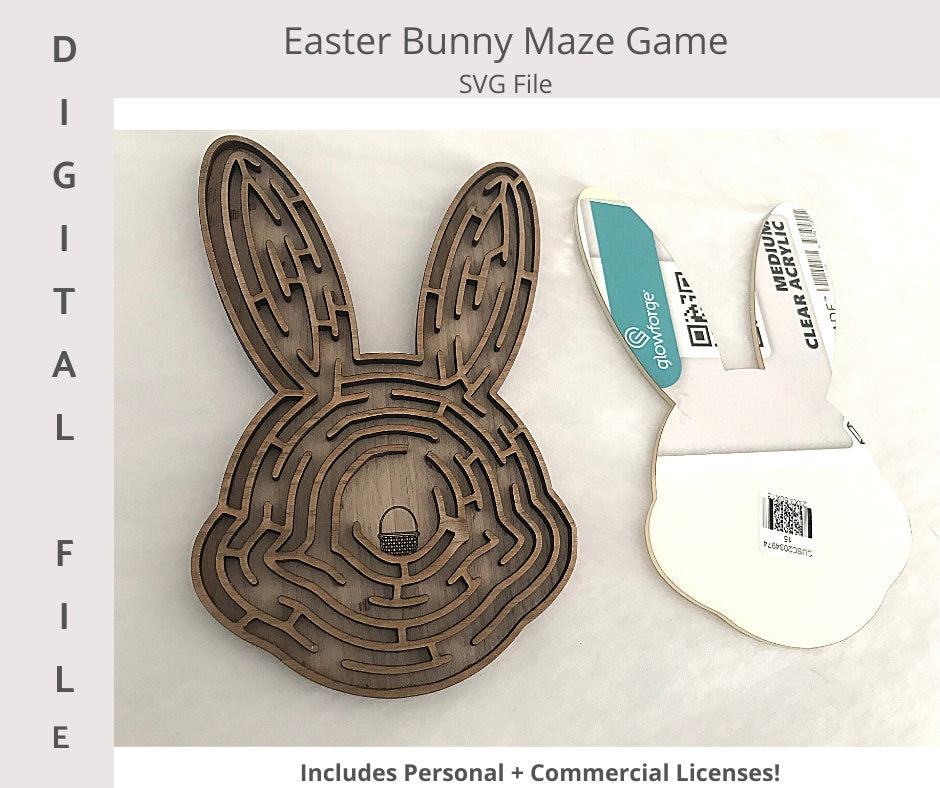 Easter Bunny Shaped Maze Game Digital SVG File for Glowforge or similar Easter/ Kids Easter Games/Bunny Game/Kids crafts