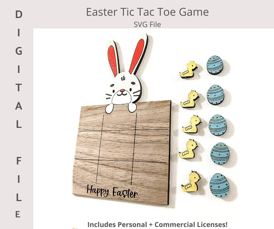 Easter Bunny Tic Tac Toe Game Digital SVG File/Easter Games/Wooden Games/ Easter Kids Crafts/Easter Basket