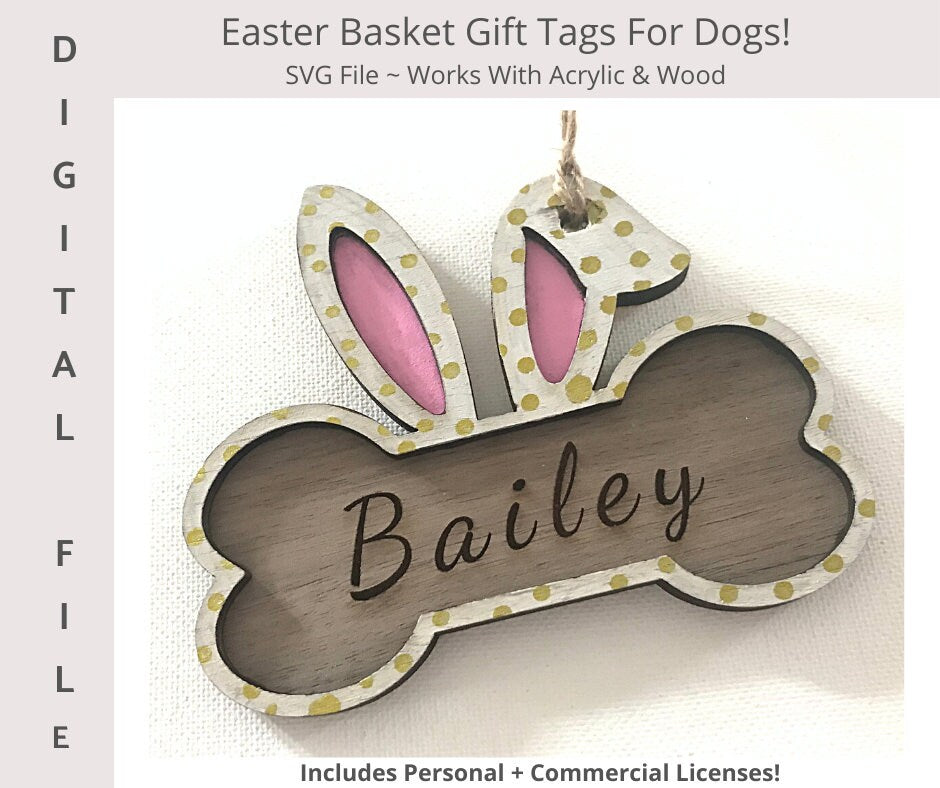 Dog Easter Basket Gift Tags Digital SVG File. Personalized Dog Easter Tag/ Dog easter svg/ Easter Basket