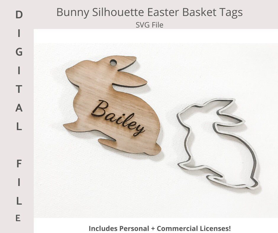 Easter Bunny Silhouette Basket Tag Digital File/Gift Tag/Easter/ Easter svg/Easter tag/Kids Easter/ Personalized Easter/Glowforge