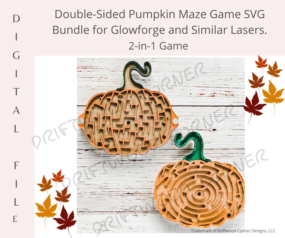 Pumpkin Shaped 2-in-1 Tilt Maze Game Digital Cutting File SVG Bundle, Fall DIY, Classroom, Kids games, Pumpkin SVG, Glowforge, Laser files