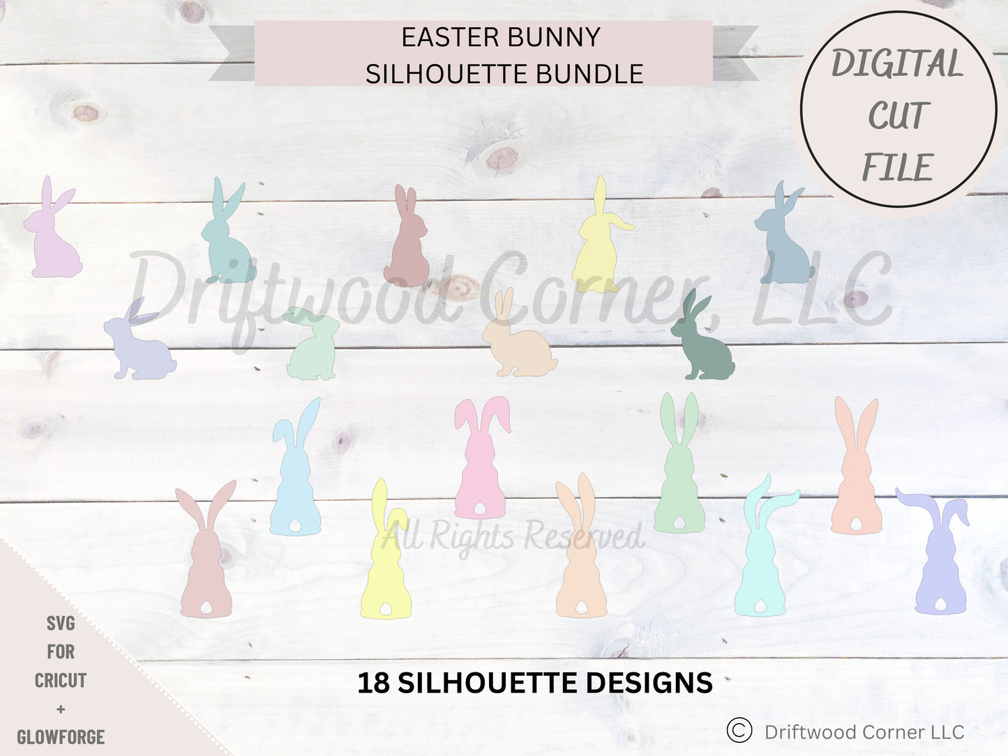 Easter Bunny Silhouette Bundle, SVG Digital Files, Cricut files, Glowforge Files