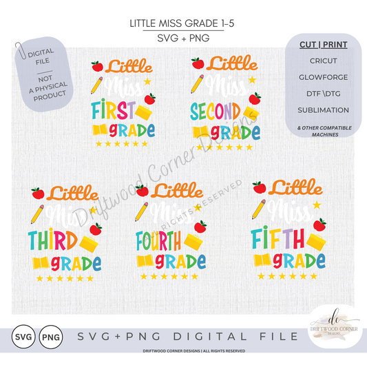 Little Miss Grades 1-5 SVG + PNG Graphic Bundle