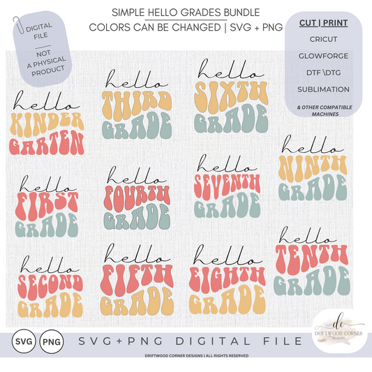 Simple, Classic Retro Grades K-10 SVG + PNG Graphic Bundle