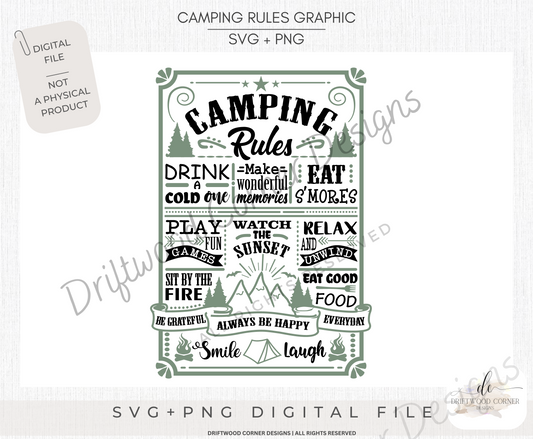 Camping Rules SVG + PNG Graphic File