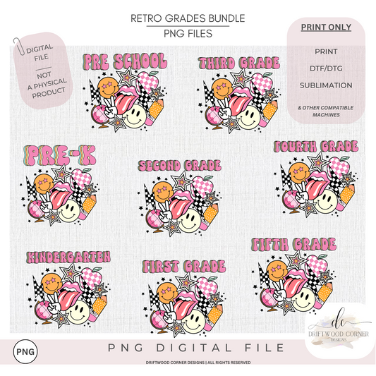 *BEST SELLER* Retro Disco Smiley Grades Preschool/Pre-K-5 checkered PNG Graphic Bundle.