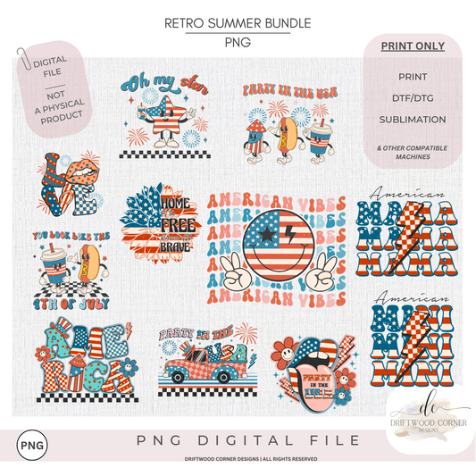 Retro Summer Patriotic Mini Bundle - PNG Graphic Bundle