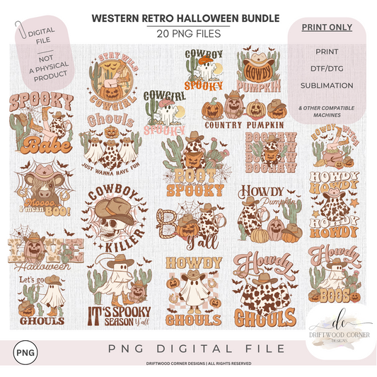 Western Retro Halloween PNG Graphics Bundle