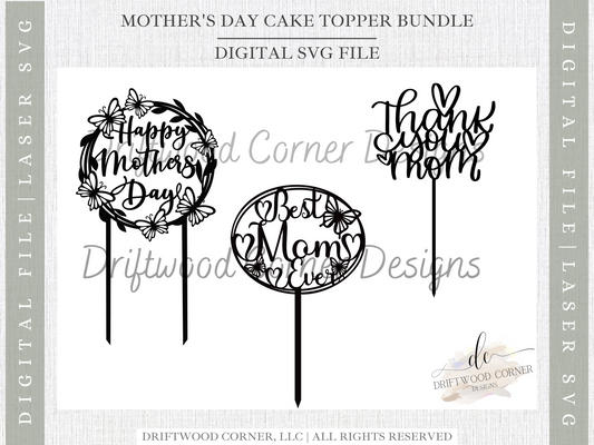 Mother's Day Cake Topper Bundle | SVG Cut Files for Glowforge Laser