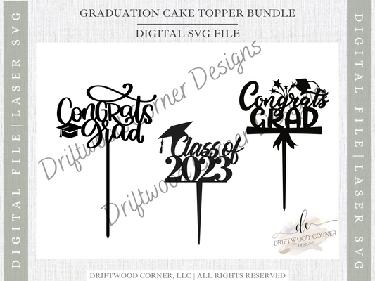 Graduation Cake Topper SVG Digital Cut File Bundle for Glowforge Laser + Cutting Machines