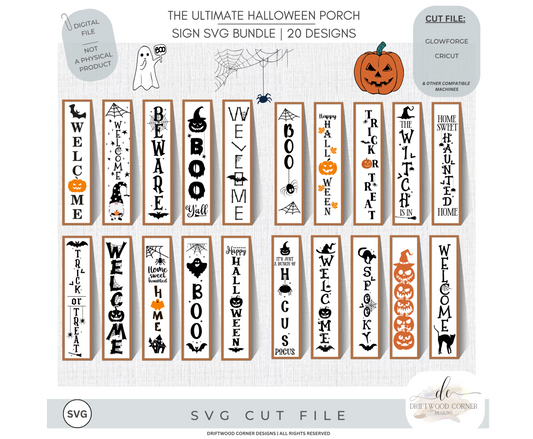 The Ultimate Halloween Front Porch Vertical Signs SVG Digital Bundle 2 bundles included, 20 halloween svg signs, , Glowforge Laser, Cricut