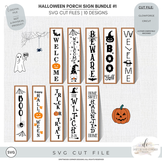The Ultimate Halloween Front Porch Vertical Signs SVG Digital Bundle 2 bundles included, 20 halloween svg signs, , Glowforge Laser, Cricut