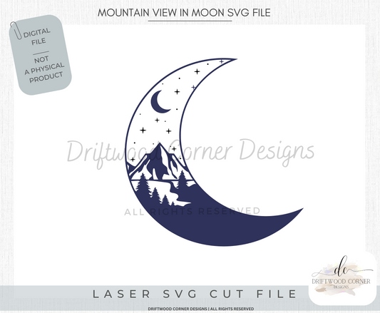Mountain Scene in The Moon SVG for Glowforge Laser, Cricut + Cutting Machines