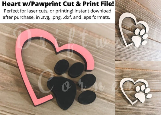 Heart with Pawprint Cut and/or Print Vector File! Instant Download in 4 formats .svg, .eps, .png, .dxf