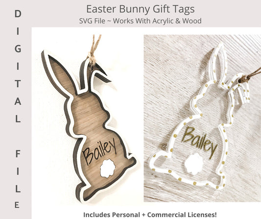 Easter Cottontail Bunny Gift Tag/Basket Tag Digital SVG File Kids Easter Basket Tags/Personalized Easter Tag