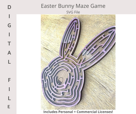 Easter Bunny Shaped Maze Game Digital SVG File for Glowforge or similar Easter/ Kids Easter Games/Bunny Game/Kids crafts