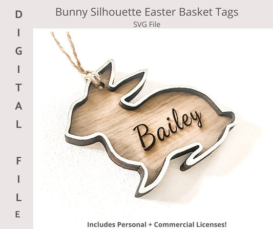 Easter Bunny Silhouette Basket Tag Digital File/Gift Tag/Easter/ Easter svg/Easter tag/Kids Easter/ Personalized Easter/Glowforge