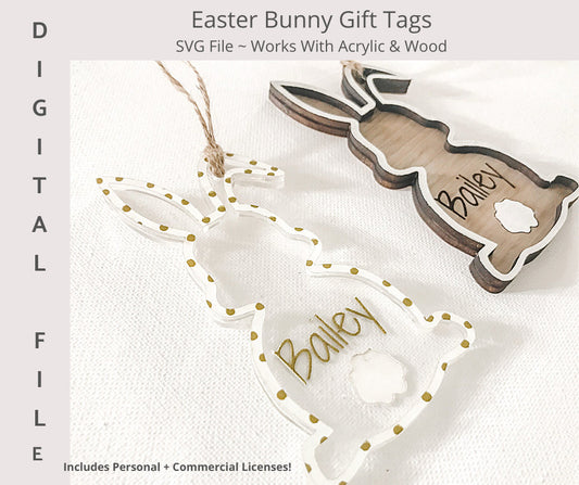 Easter Cottontail Bunny Gift Tag/Basket Tag Digital SVG File Kids Easter Basket Tags/Personalized Easter Tag