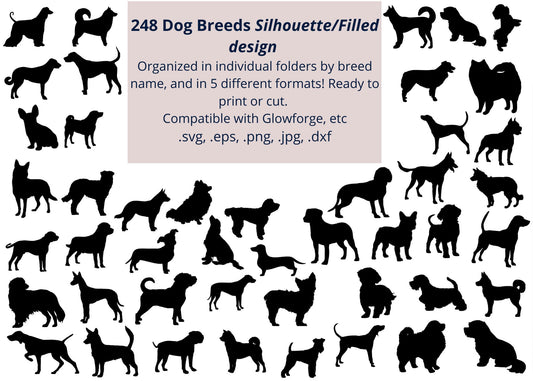 The Ultimate Dog SVG Bundle! Includes 248 of the most common dog breeds in Svg, Dxf, Eps, Png, & Jpg Glowforge/Cricut