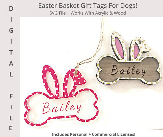Dog Easter Basket Gift Tags Digital SVG File. Personalized Dog Easter Tag/ Dog easter svg/ Easter Basket