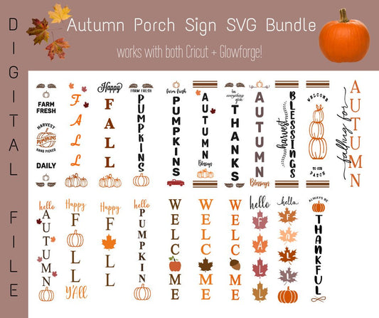 Autumn Porch Sign SVG Digital File Bundle, Farmhouse Sign, Welcome bundle, Fall sign, Pumpkin sign, Welcome SVG sign bundle